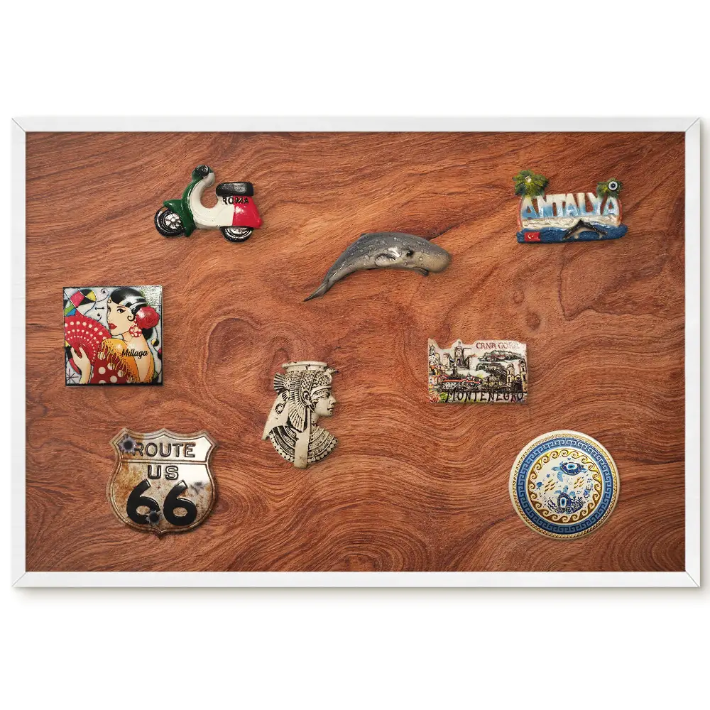 Tableau magnétique décoratif avec cadre motif texture de bois chaleureux