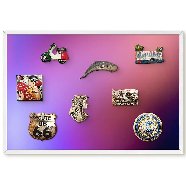 Tableau magnétique pour collection d'aimants aux tons dégradés de violet et rose