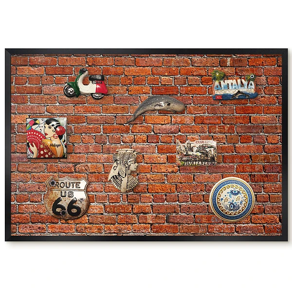 Tableau magnétique décoratif avec cadre motif mur de briques style industriel