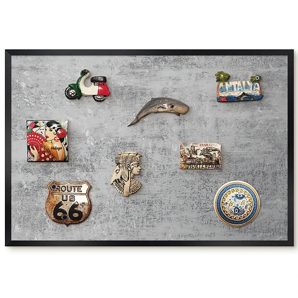Tableau magnétique décoratif avec cadre en texture grise à motif délicat