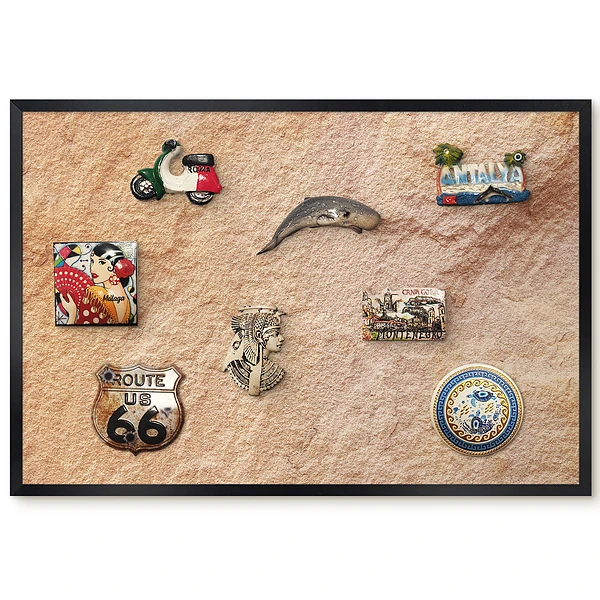 Tableau magnétique décoratif avec cadre motif texture pierre naturelle