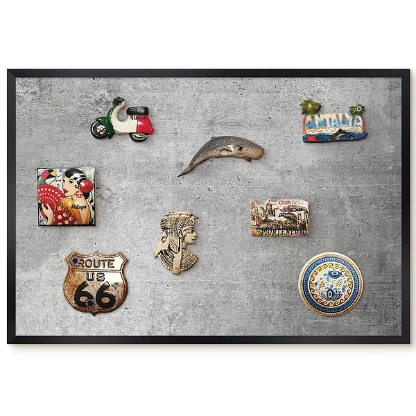 Tableau magnétique décoratif avec cadre motif texture béton gris