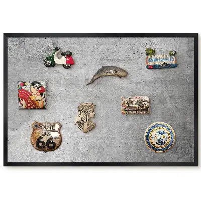 Tableau magnétique décoratif avec cadre motif texture béton gris