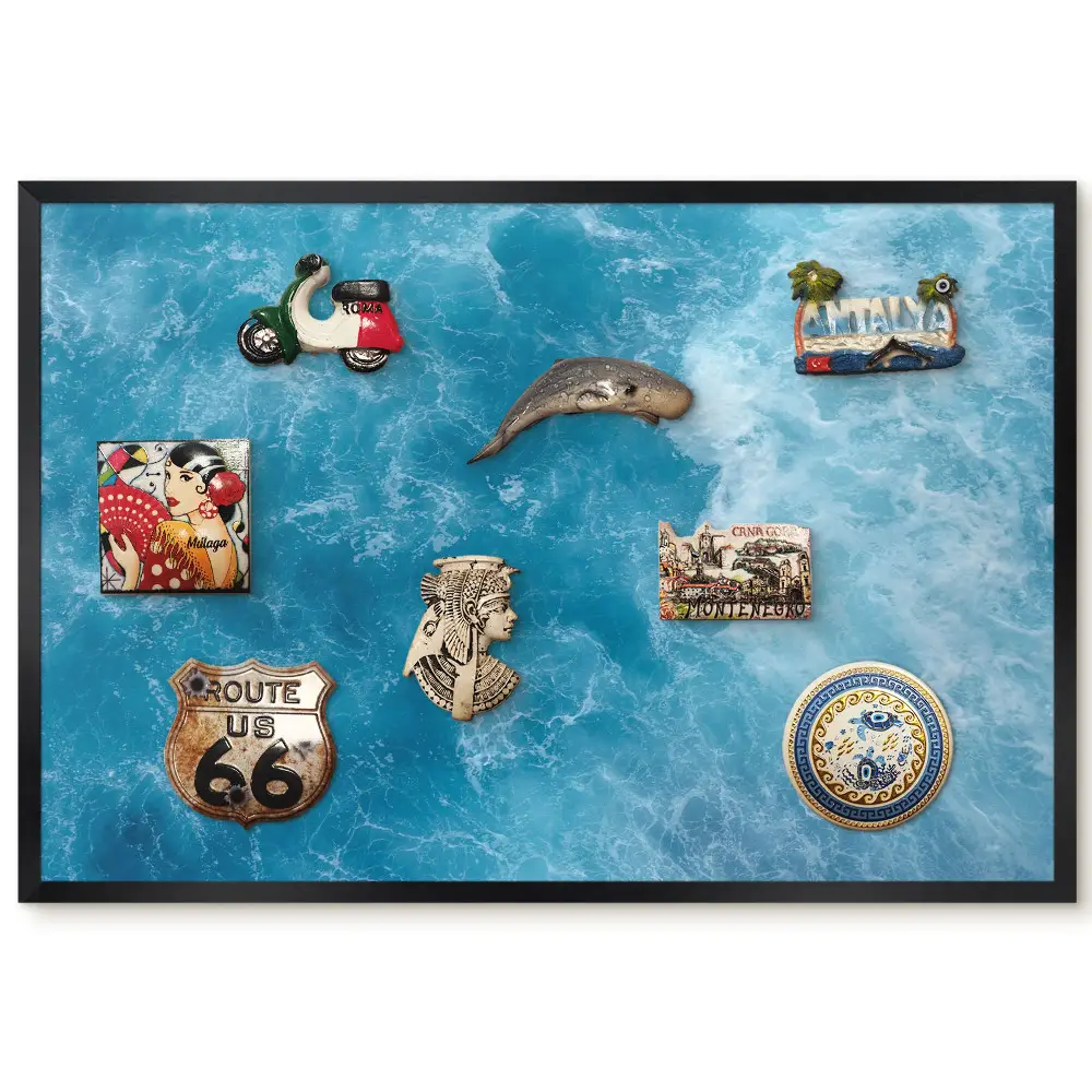 Tableau magnétique pour collection d'aimants motif Vagues bleues dynamique