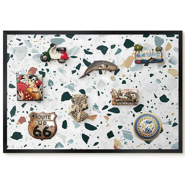 Tableau magnétique décoratif avec cadre motif pièces élégantes sur fond clair sans pois