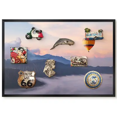 Tableau magnétique décoratif Des montagnes et un ballon sur fond de ciel bleu