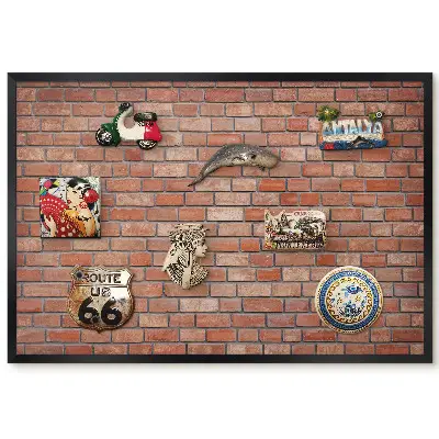 Tableau magnétique décoratif avec cadre motif mur de briques brutes aux teintes chaudes