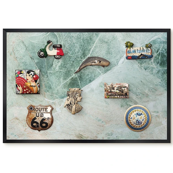 Tableau magnétique décoratif avec cadre aux motifs élégants verts et gris