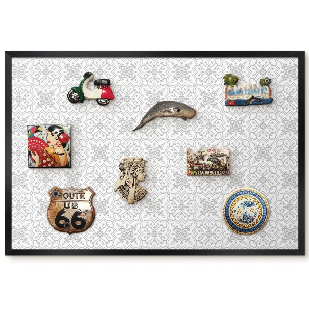Tableau magnétique décoratif avec cadre motif symétrique gris et blanc