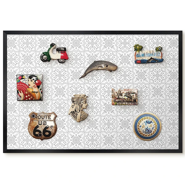 Tableau magnétique décoratif avec cadre motif symétrique gris et blanc
