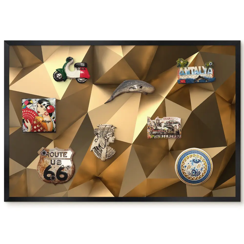 Tableau magnétique pour aimants avec motif de cristaux géométriques aux couleurs chaudes