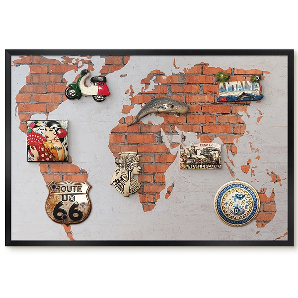 Tableau magnétique décoratif avec cadre motif carte du monde