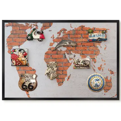 Tableau magnétique décoratif avec cadre motif carte du monde