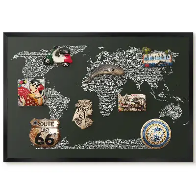 Tableau magnétique décoratif avec cadre carte du monde en lettres