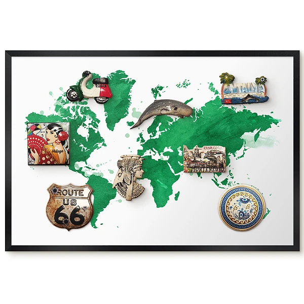 Tableau magnétique décoratif avec cadre Carte aquarelle dans des tons de vert