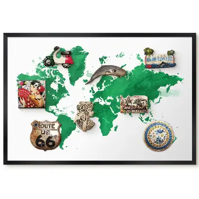 Tableau magnétique décoratif avec cadre Carte aquarelle dans des tons de vert