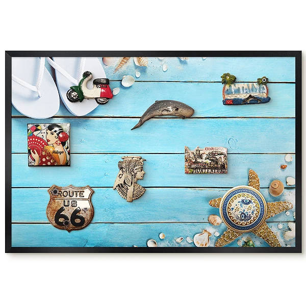 Tableau magnétique pour collection d'aimants motif bord de mer avec tongs et étoiles de mer