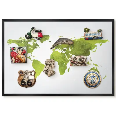 Tableau magnétique pour aimants avec motif de carte du monde aquarelle verte