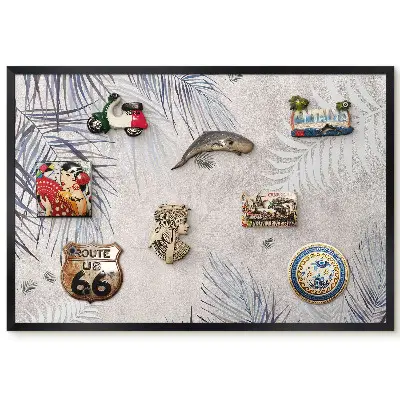 Tableau magnétique décoratif avec cadre motif feuilles de palmier sur fond beige