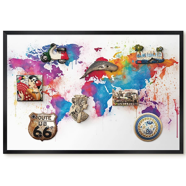 Tableau magnétique carte du monde à l'aquarelle pour aimants