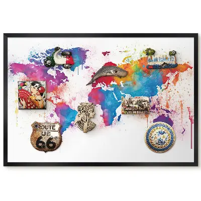 Tableau magnétique carte du monde à l'aquarelle pour aimants