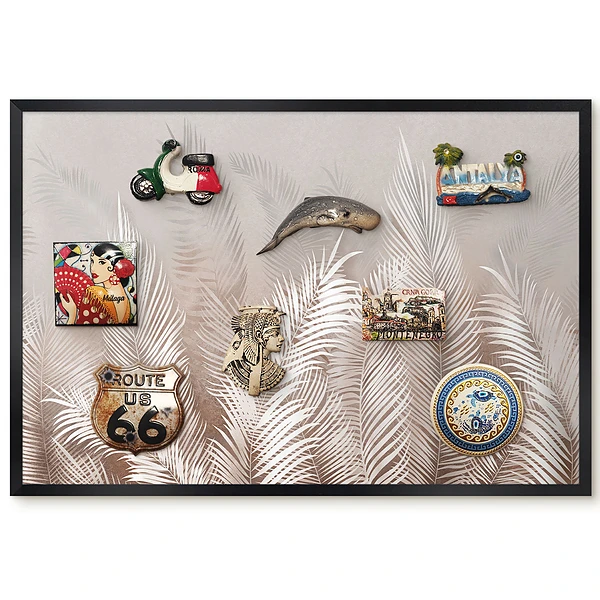 Tableau magnétique avec motif de feuilles blanches délicates sur fond beige