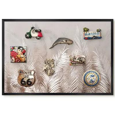 Tableau magnétique avec motif de feuilles blanches délicates sur fond beige