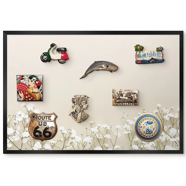 Tableau magnétique pour collection d'aimants Fleurs blanches sur fond beige
