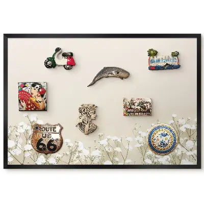 Tableau magnétique pour collection d'aimants Fleurs blanches sur fond beige