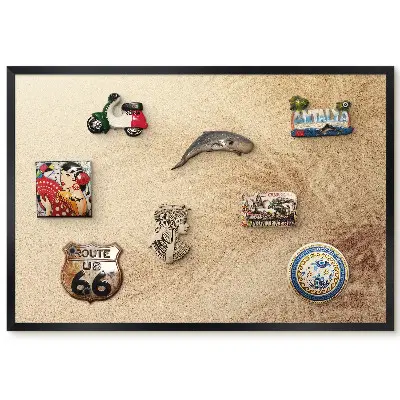Tableau magnétique décoratif avec cadre motif feuilles de palmier dans le sable