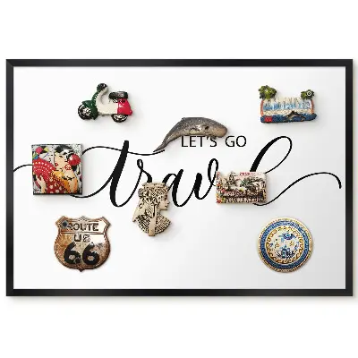 Tableau pour collection d'aimants avec inscription élégante invitant au voyage