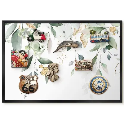 Tableau magnétique décoratif avec cadre motif feuilles délicates aux couleurs pastel