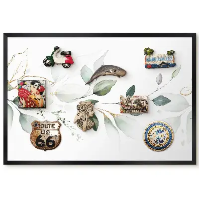 Tableau magnétique pour aimants motif feuilles aquarelles vertes et grises