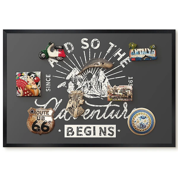 Tableau magnétique pour aimants avec motif montagne et lettrage vintage inspirant