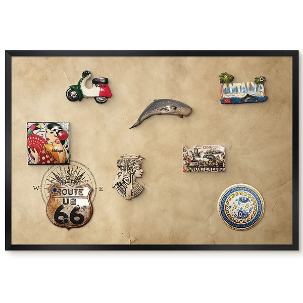 Tableau magnétique décoratif avec cadre motif Rose des vents sur fond beige
