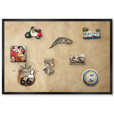 Tableau magnétique décoratif avec cadre motif Rose des vents sur fond beige