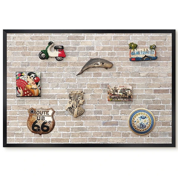 Tableau magnétique décoratif avec cadre motif mur de briques beiges