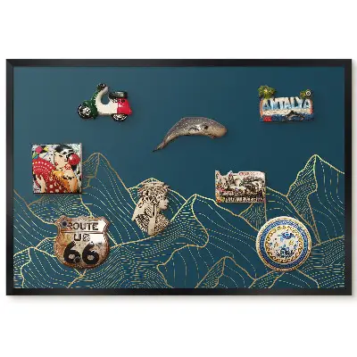 Tableau pour collection d'aimants avec motif de montagne minimaliste sur fond sombre