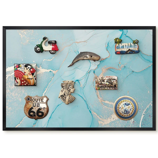 Tableau magnétique décoratif avec cadre motif abstraction rafraîchissante en turquoise et beige