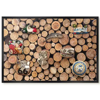 Tableau magnétique avec sections en bois aux tons chauds pour collection d'aimants