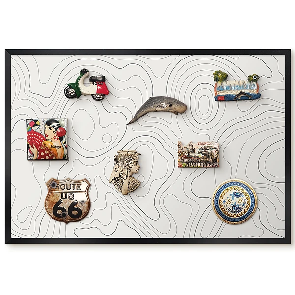 Tableau magnétique décoratif avec cadre motif de carte abstraite aux lignes délicates