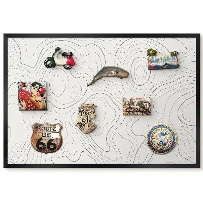 Tableau magnétique décoratif avec cadre motif de carte abstraite aux lignes délicates