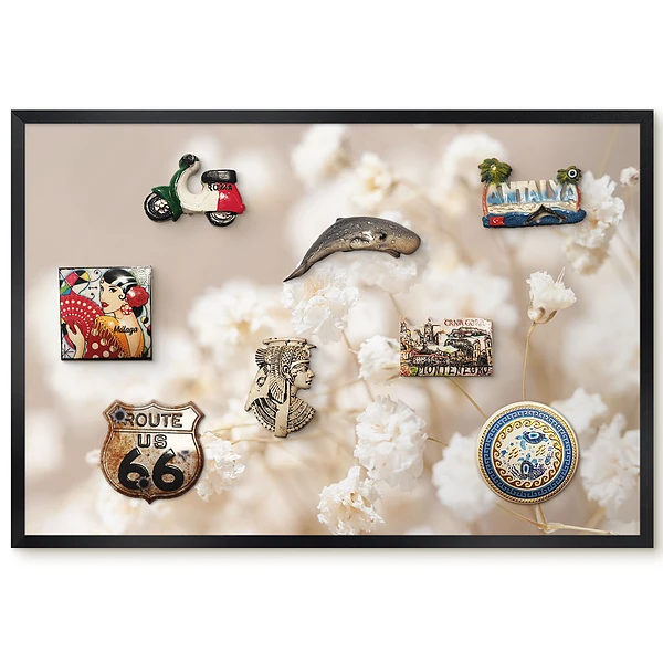 Tableau magnétique motif fleurs délicates sur fond beige