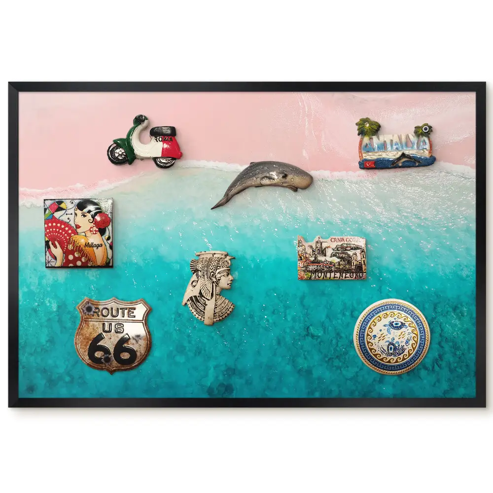 Tableau magnétique motif sable rose et vagues turquoise atmosphère idyllique