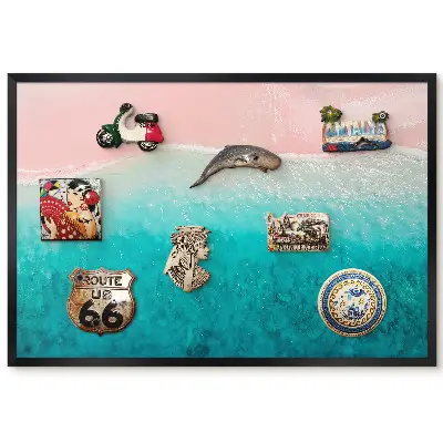 Tableau magnétique motif sable rose et vagues turquoise atmosphère idyllique