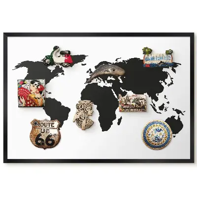 Tableau magnétique décoratif avec cadre Carte du monde élégante en noir et blanc