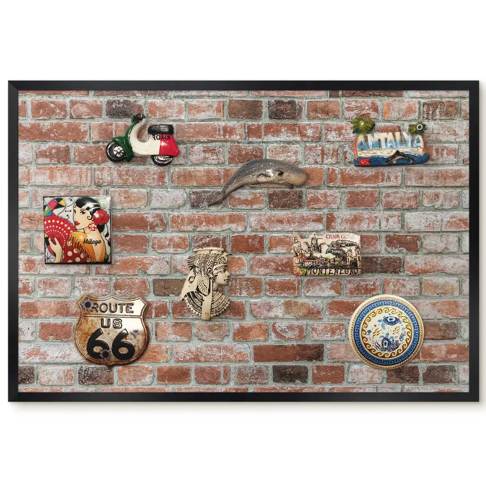 Tableau pour collection d'aimants motif briques rustiques aux teintes chaudes