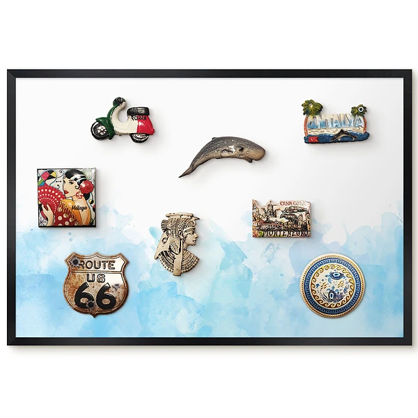 Tableau magnétique pour collection d'aimants motif paysage aquarelle bleu