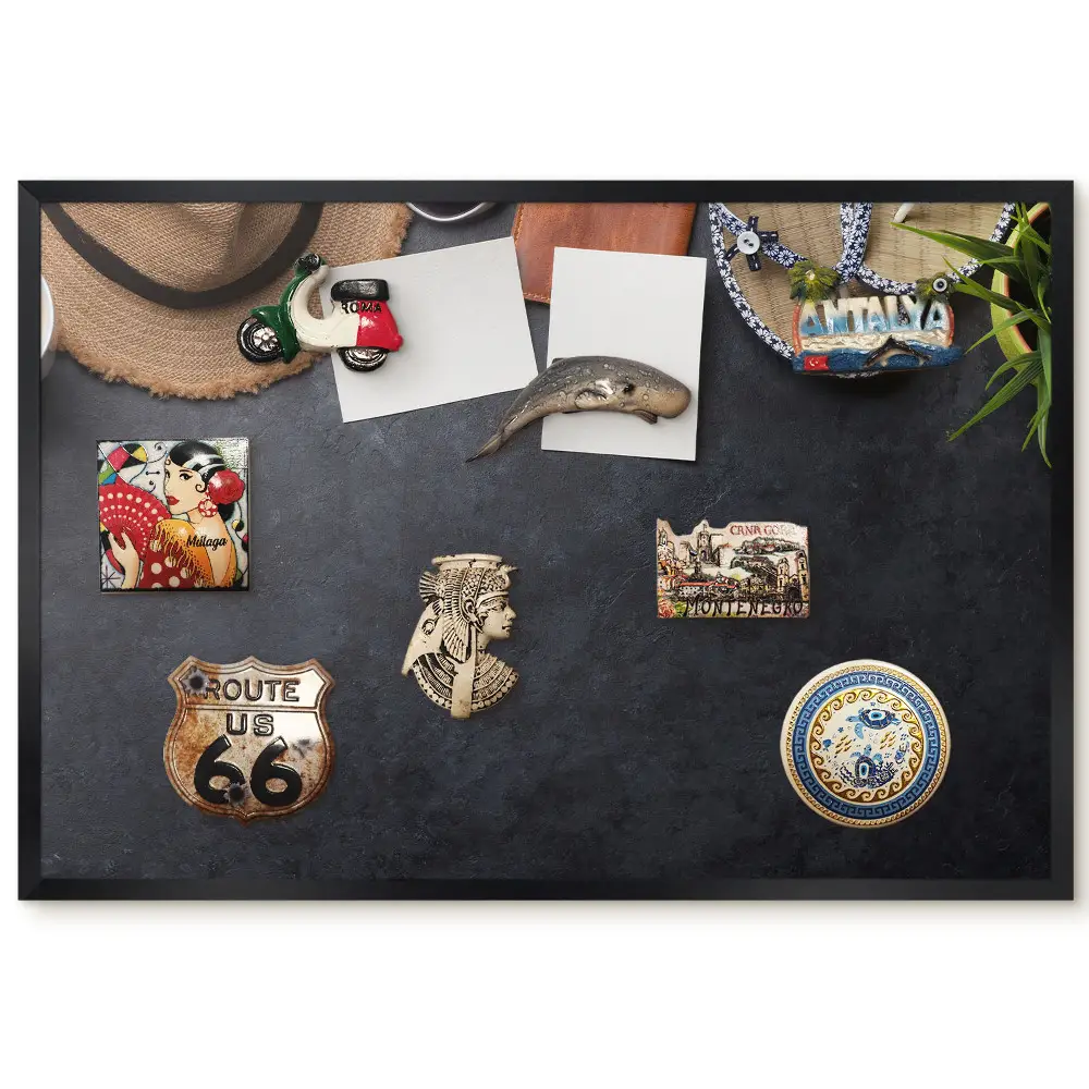 Tableau magnétique pour collection d'aimants motif accessoires d'été sur fond sombre
