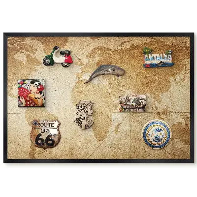 Tableau magnétique décoratif avec cadre motif carte élégante dans des tons beiges chauds